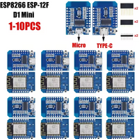 1-10PCS ESP8266 D1 Mini WIFI Development Board TYPE-C/Micro ESP-12F CH340G V2 Module Wemos D1 Mini Nodemcu Iot Board For Arduino