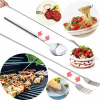 Silver Stainless Telescopic Extendable Fork Dinner Fruit Dessert Long Cutlery Fork Stainless Steel Cutlery Fork Home Tableware