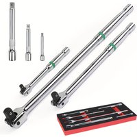 6PC Breaker Bar Set, 1/4", 3/8" & 1/2" Drive, Heavy Duty Breaker Bars, 6-inch, 10-inch, 15-inch Length with 180° Rotatable Head