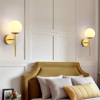 Nowoczesne lampy ścienne LED do wnętrz, złote kinkiety z mlecznymi okrągłymi kloszami z PVC, lampki nocne z podwójnymi żarówkami G9, z żarówką w zestawie.