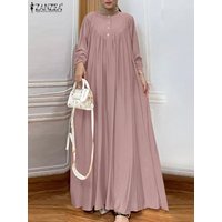 Women Autumn Muslim Long Dress Abaya Long Sleeve Hijab Vestidos Islamic Robe Femme ZANZEA Vintage Ramadan Maxi Sundress Kaftan