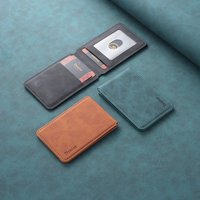 RFID Shielded Credit Card Magnetic Wallet 3 Card Slot PU Leather Strong Magnetic Phone ID Credit Card Clip Wallet Men's Gift
