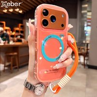 Cute Magnetic Wrist Strap Lanyard Bracelet Case For iPhone 17 Pro Max 16 15 14 13 Air For Magsafe Wireless Charging Soft Cover