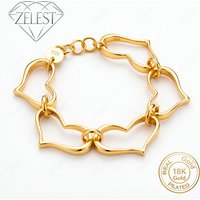 Elegant 925 Sterling Silver 18K Gold Plated 8 Inch Exquisite Hollow Heart Bracelet Women Fashion Wedding Jewelry Party Gift