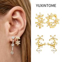 925 Sterling Silver Needle Luxury Flower White Zircon Hoop Earrings for Women Exquisite Geometric Stud Earrings Fashion Jewelry