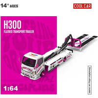 CC 1:64 H300 Flatbed Transport Trailer Iron Lady White Pink Painting Simulated Alloy Car Model Collection Ornaments