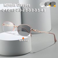 Modische photochrome Myopie-Brille, Metall-Halbrahmen, trendige, vielseitige Anti-Blaulicht-Kurzsichtbrille, Dioptrien 0 bis -4,0