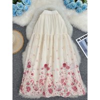 2026 New Women Embroidery Floral Large Hem Midi Skirt Female Summer Casual Versatile A-line Beach Vacation Faldas
