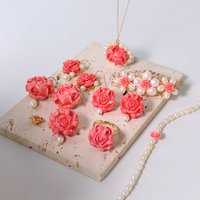 Pink Coral Freshwater Pearls Earrings Necklace Ring 18K Gold Plated For Woman Wedding Luxury Jewelry Accessory Set Gifts