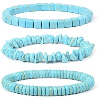 Various Shapes Blue Turquoise Bracelets Cube Cylindrical Beads Blue Natural Stone Bracelet For Men Women Elastic Cord Jewelry