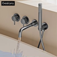 Bathroom minimalist gun gray brass wall mounted bathtub faucet with dual handles for hot&cold water dual function shower mixer
