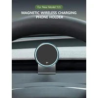 Car Magnetic Wireless Charging Phone Holder For Tesla Model Y Juniper Model 3 Highland 2021-2025 Transparent Base OBD Charger