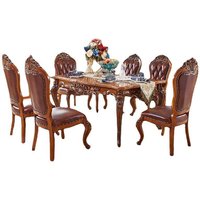 #Luxury Dining Room Furniture European Solid Wood and Marble Dining Table and Chair Set 6 Seats Combination