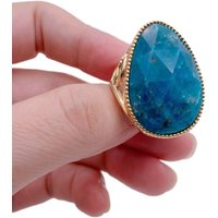 YYGEM Natural 23x32mm Blue Apatite Natural Stone Ring Gold Plated Rings For Women Girl Friend Gift