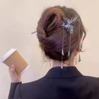 Internet Celebrity Butterfly Wind Chime Tassel Hairpin, High-End Full Diamond Hairpin, Rhinestone Alloy Hairpin