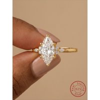 925 Sterling Silver Golden Fashion Marquise Series Zircon Ring For Women Engagement Wedding Simple High Quality Fine Jewelry