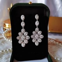 Charm Flower Diamond Dangle Earring 925 sterling silver Wedding Drop Earrings for Women Bridal Promise Engagement Party Jewelry