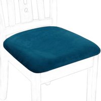 Set of 6 Velvet Dining Chair Seat Covers, Tied, Removable, Washable, Peacock Blue for Weddings and Hotels
