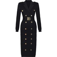 Four Colors Autumn And Winter New Fashionable Solid Color Texture Lapel Long Sleeved Double Breasted Long Commuter Women's Dress