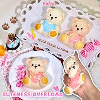 Baby Bear Food-grade Silicone Squishy Toy, Handmade Squishy, Creamy Soft Adhesive Slow Rebound Squeeze Toy, Sweet Pink&Blue Gift