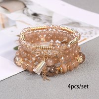 4-piece Multilaye Bohemian Stackable Beads Bracelet Imitation Agate Chain Tassel Colored Glass Crystal Bracelet Jewelry