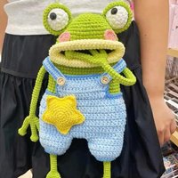 Big Mouthed Frog Hand Woven DIY Material Bag, Mobile Phone Storage Bag DIY Material,Crochet Cell Phone Bag (Not Finished Product