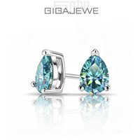 GIGAJEWE S925 Sterling Silver Pear Shaped Cyan Moissanite Stud Earrings 1.6ct 18K Gold Plated Fashion Luxury Wedding Party Fine