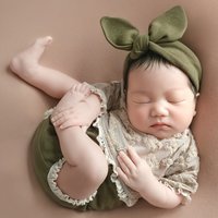 Ylsteed Kontrastfarbenes 2-teiliges Set für Neugeborene, grüne Spitze, Strampler, Overall, Kaninchen-Stirnband, Set für Babys, Jungen und Mädchen, Fotografie-Kleidung