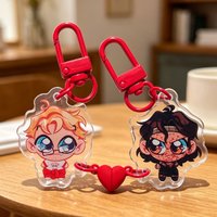 Kawaii Chibi Male Acrylic keychain Charm,, Red Heart Link Matching Couple, Backpack Decor Gift Bloodymary Heart Keychain