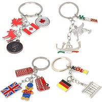 Enamel Flag Keychain Canada Germany Czech Venice UK London Building Alloy Drop Oil Pendant Travel Souvenir Car Bag Key Ring Gift