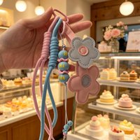 Flower Leather Bag Charm Keychain, Braided Cord & Acrylic Bead Pendant, Cute Floral Accessory for Women Bags & Keys