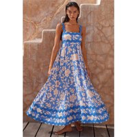 Bohemian Summer Printed A-line Long Dress Sexy Backless Holiday Beach Spaghetti Strap Dresses For Women Maxi Vestidos Para Mujer