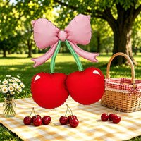 2pcs Set Bowknot & Cherry Foil Balloons — Perfect for Birthdays, Summer Parties, Outdoor Picnics, and Cherry-Themed Events