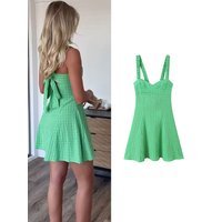 TFMLN Sweet Plaid Short Dress For Women Bow Decor Spaghetti Strap Slim Fit Elegant Stylish Mini Beach Party Dress Summer New