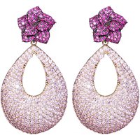 CWWZircons Flower CZ Long Dangle Drop Earrings for Women Bridal Elegant Red Pink Inlay Cubic Zirconia Summer Party Jewelry E0416
