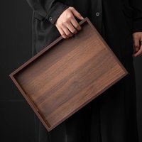 Decorate Tray Rectangular Bamboo Wooden Tray Walnut Color With Handle Food Storage Trays Display Plate Coffee Table