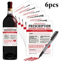 6pcs Fun Emergency Prescription Birthday Wine Bottle Labels,Blank For Handwritten Name,Gag Birthday Survival Juice Stickers Gift