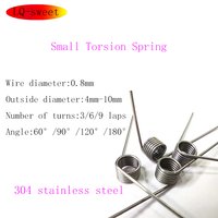 304 stainless steel Small Torsion Spring Hairpin Spring 180/120/90/60 Degree Torsion Spring Wire Diameter 0.8mm 5PCS