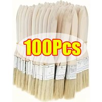 1-100Pcs Mane Brushes BBQ Brush Wooden Handle Soft Hair Paint Brushes for Drawing Staining Wall and Furniture Paint Tool Set