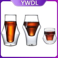 120/250/335ml Double-layer Glass Cup Hanging Ear Espresso Coffee Cup Anti-scalding Milk Brandy Wine Teacup Clear Mug Set 1/2pcs