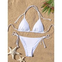 1Pc Women Swimsuit Ribbed Backless Pads Bikini Set Halter Triangle Bra Side Tie Thong Swimwear Beachwear Lady Bathing Suit