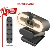 4K Streaming Webcam: Adjustable Ring Light, Privacy Cover, Clear Mic for Online Meeting/Gaming, with Free Cable Manager