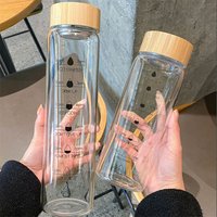 700/1000ml Motivational Time Marker Glass Water Bottle with Bamboo Lid Borosilicate Glass Lemon Tea Cup With Filter