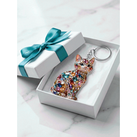 2 PCS Fashion Cute Rhinestone Cat Keychain Mini 2D Flat Crystal Cat Pendant Acrylic Kitten Hanging Ornament Good Luck