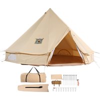 SucceBuy Canvas-Glockenzelt, 4 Jahreszeiten, 9,8 Fuß, Jurtenzelt, Canvas-Zelt für Camping mit Herd, Jack, atmungsaktives Zelt für bis zu 4 Personen