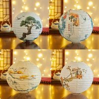 Printed Flower Paper Lantern 12Inch Hanging Portable Festival Traditional Party New Year Lantern Shopping Mall Event Decoration