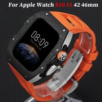 Carbon Fiber Case For Apple Watch S10 42mm 46mm Modification Kit Rubber Strap Sports for IWatch Series 11 42 46 Luxury Refit Mod
