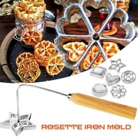 Cast Rosette Iron Mold Set Bunuelos Mold with Handle Timbale Pastry Tools Achappam Cookie Maker for Kitchen Baking Cooking