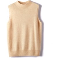 Pure Wool Sleeveless Mock Neck Sweater Women's Solid Color Knitting Basic Top Sleeveless Pullover Cashmere Women's Clothes