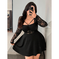 Plus Size Womens Dress Lace Long Sleeve Ruched Dress Lace Mini Dress Fit Casual Chic Apparel Dresses Spring Summer Daily Dress